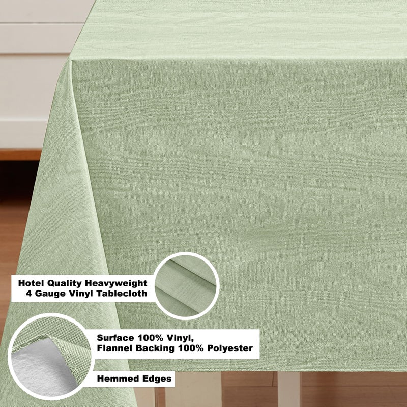 Newbridge Vinyl Flannel Backed Tablecloth, 60 x 102 Inch Rectangle, Sage Green Moire Wavy Solid Design, Heavyweight Indoor Outdoor Waterproof Table Cover, Easy Care Wipe Clean - Image 4